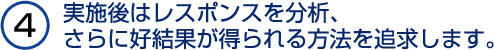 4.実施後はレスポンスを分析、さらに好結果が得られる方法を追求します。
