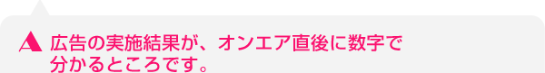 広告の実施結果が、オンエア直後に数字で分かるところです。